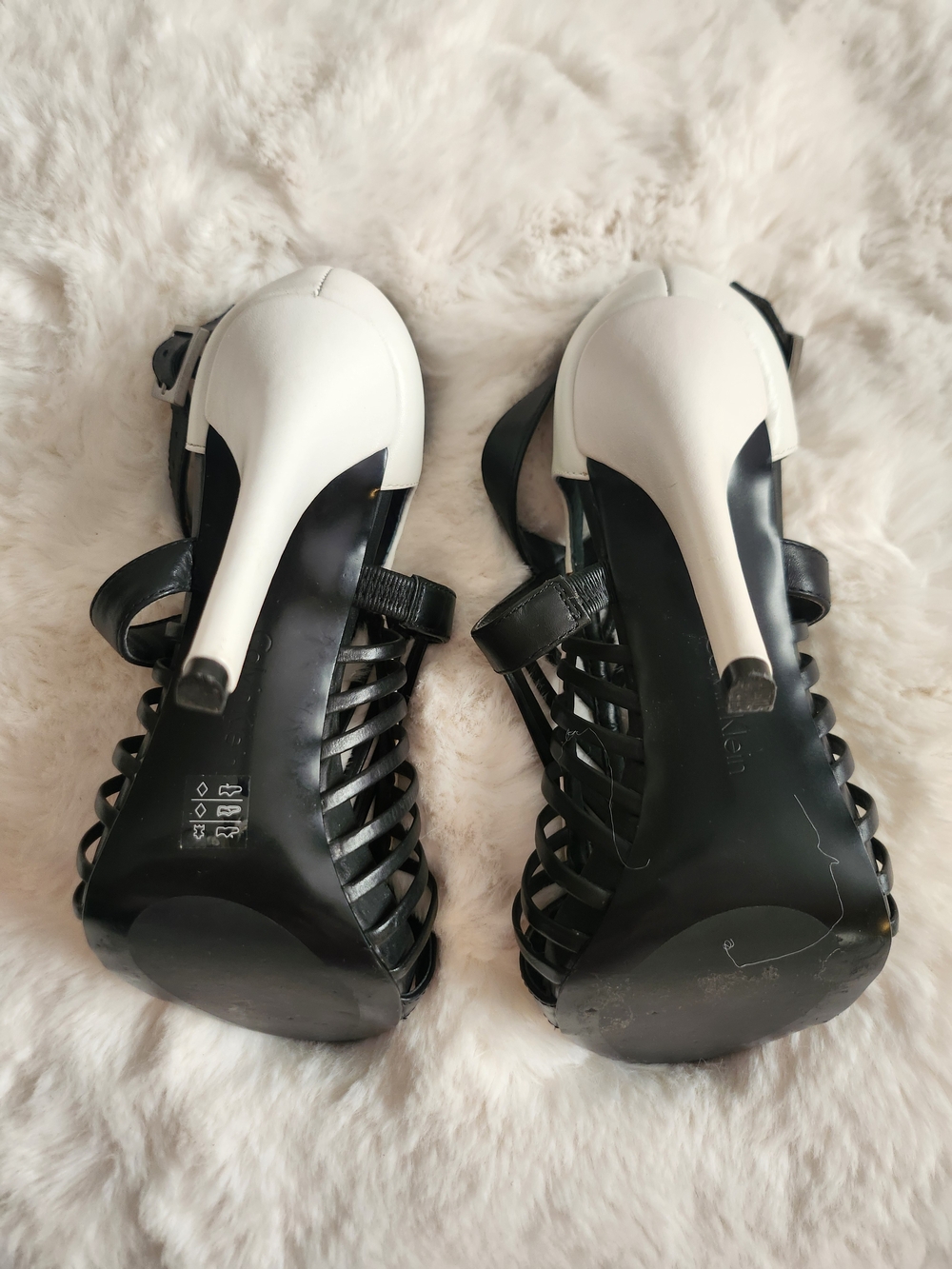 Calvin Klein Black and White Strappy High Heel Sandals - Picture 4 of 4